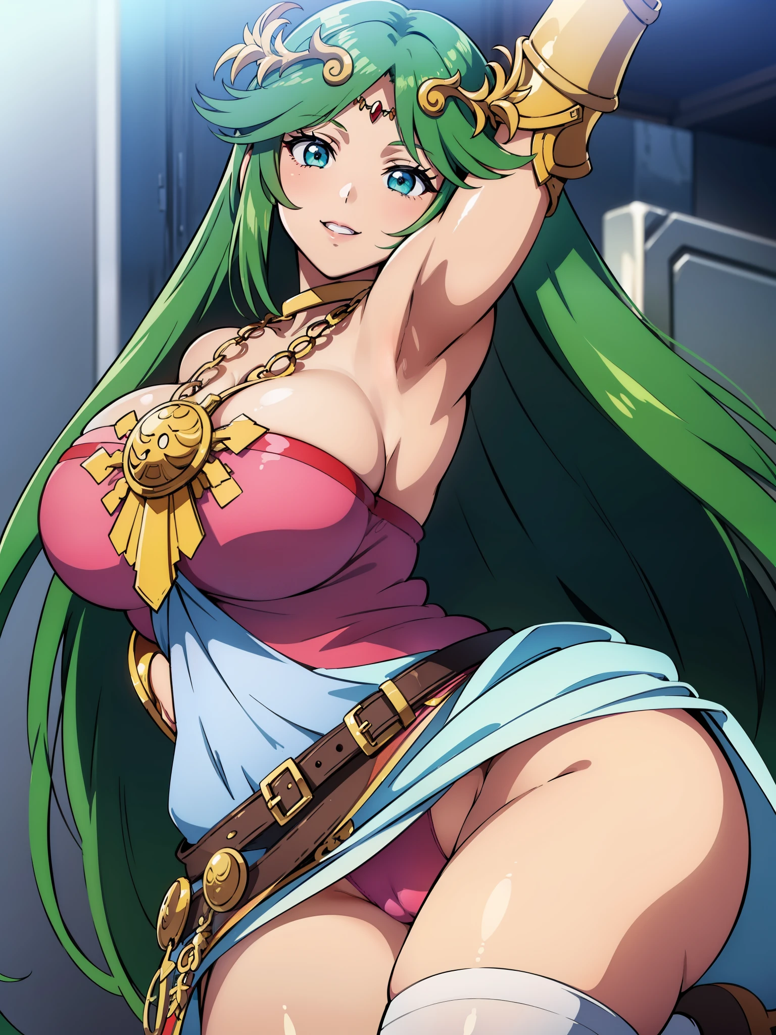 masterpiece,View your viewers,Full nudity,Armpit Show,
Palutena,1990s anime cel style, 1990s Manga Style, Highest quality, High resolution, One girl, (Huge breasts), Beautiful Face, smile, hmpa1, pink, Parted bangs, tiara, Large Breasts, necklace, Exposing shoulders, Strapless Dress, Arm guard, belt, White Dress, White knee socks, Single knee socks, null