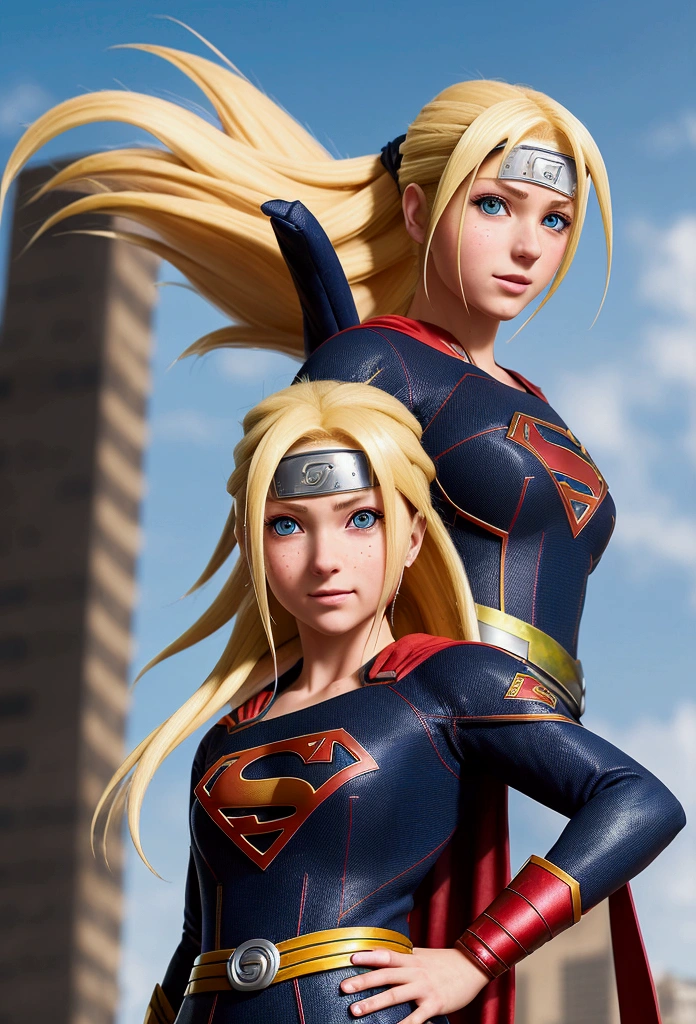 realistic, gorgeous blonde (Naruto) , datailed, alurring eyes, (full entire body) , wearing supergirl costume,supergirl dc, ((city)) , storm, best quality masterpiece , photorealistic , deatailed , 8k, HDR, shallow depth of field,broad light, high contrast, backlighting, light sparkles, chromatic aberration, sharp focus, RAW color photo, small head.