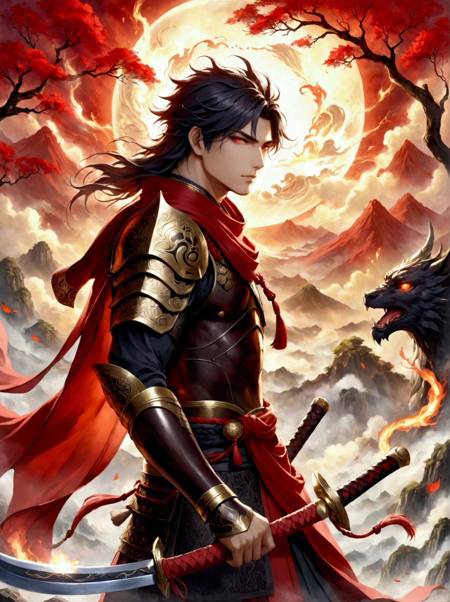 Imagine a mythical warrior standing in a dynamic pose,A determined will burning in his eyes。He is wearing traditional clothes,Equipped with various protection functions,Holding a well-made sword,Seems to emit mysterious energy。The background is a deep red landscape,Symbolizes the countless battles this warrior has fought.。The atmosphere is tense and full of expectations,Hints that you will soon encounter a powerful enemy。Please note,This character is not related to any existing copyrighted character or franchise。