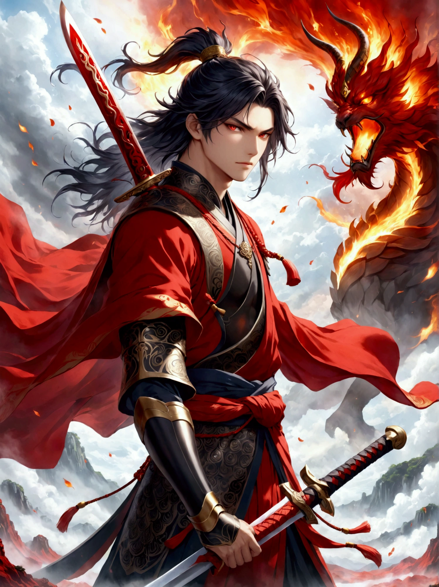 Imagine a mythical warrior standing in a dynamic pose,A determined will burning in his eyes。He is wearing traditional clothes,Equipped with various protection functions,Holding a well-made sword,Seems to emit mysterious energy。The background is a deep red landscape,Symbolizes the countless battles this warrior has fought.。The atmosphere is tense and full of expectations,Hints that you will soon encounter a powerful enemy。Please note,This character is not related to any existing copyrighted character or franchise。