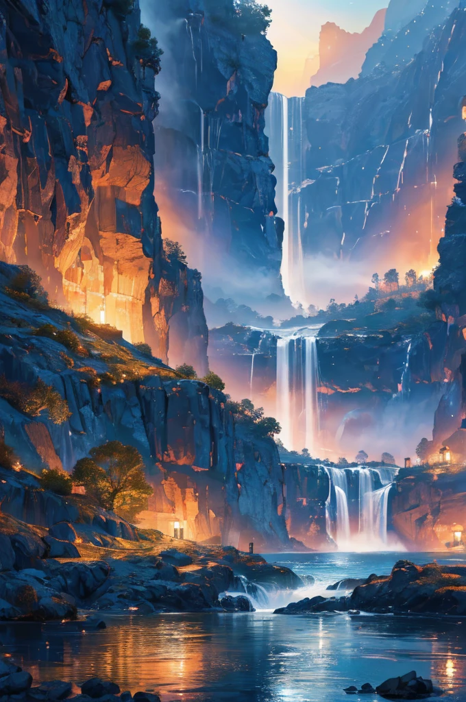 (((8k))), (((High resolution))),((Highest quality)),waterfall,night,Sparkling water,Ultra-realistic,8k,Ultra-fine