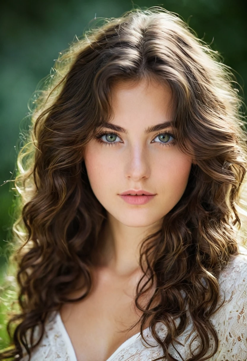 Pretty beautiful brunette, Low cut, very detailed, 18 ans, visage innocent, naturally wavy hair, yeux verts, high resolution, Boss of&#39;ouvrages d&#39;art, best quality, intricate details, very detailed, mise au point nette, detailed skin, texture de peau realistic, texture, detailed eyes, professionnel, 4K, charming smile, prise avec Canon, 85 millimeters, slight depth of field, kodak vision color, corps parfaitement ajusté, extremely detailed, Photograph_\(ultra\), photographiquerealistic, realistic, Post-traitement, maximum details, roughness, real life, ultrarealistic, photorealism, photographie, 8k uh, photographie