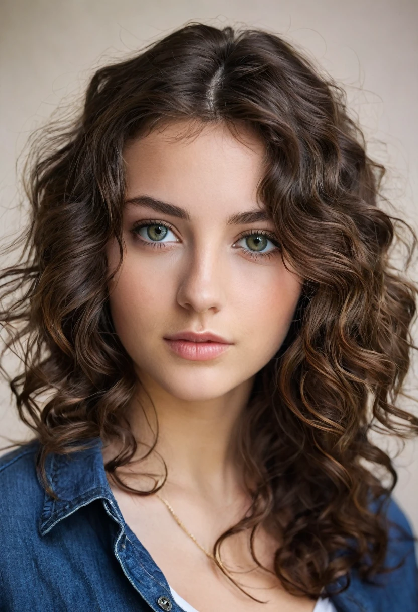 Pretty beautiful brunette, Low cut, very detailed, 18 ans, visage innocent, naturally wavy hair, yeux verts, high resolution, Boss of'ouvrages d'art, best quality, intricate details, very detailed, mise au point nette, detailed skin, texture de peau realistic, texture, detailed eyes, professionnel, 4K, charming smile, prise avec Canon, 85 millimeters, slight depth of field, kodak vision color, corps parfaitement ajusté, extremely detailed, Photograph_\(ultra\), photographiquerealistic, realistic, Post-traitement, maximum details, roughness, real life, ultrarealistic, photorealism, photographie, 8k uh, photographie
