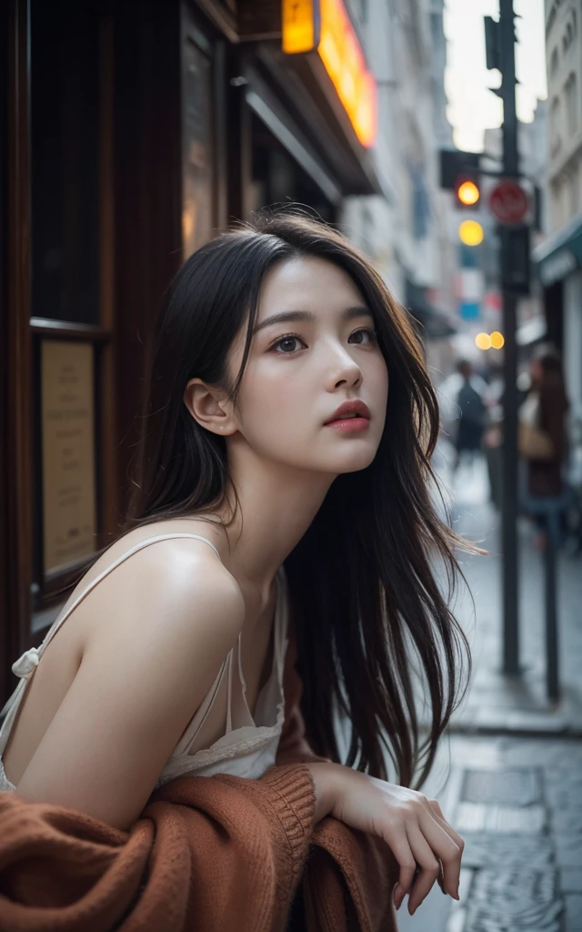 Ultra-high resolution,High-resolution details,Photo of a beautiful Korean woman standing on a street corner, with influence of Jeremy Mann, Jeremy Mann, style of Jeremy Mann, Jeremy Mann painting, Jeremy Mann art, Ron Hicks, Lipke, Jeremy Mann and alphonse mucha, Works that influenced Edmund Blampid, Robert Lenkiewicz, Casey Baugh 和 James Jean, Works that influenced William Kalff, nick alm, tumbler, Figurative Art, Intense watercolor, Watercolor Detail Art,Beautiful and expressive paintings, Beautiful art illustration, wonderful, Cruel beauty, best quality, Official Art, Perfect composition,Perfect angle, Best Shot, Women only, Clear outline, mystery, Nostalgia, Nostalgia, Romantic, fantasy, Blurred lines between past and present, Very beautiful and detailed eyes, Beautiful and delicate eyes, Ideal animation, Look for lost time, Marcel Proust, sentimental, Rome in the first half of the 20th century, close up