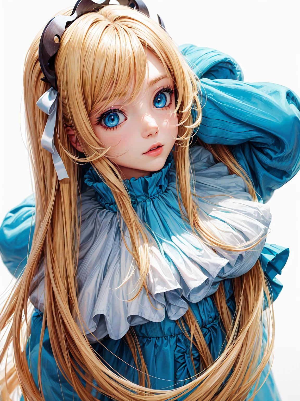 anime, face, Blonde, blue eyes, Long Hair, White Background,