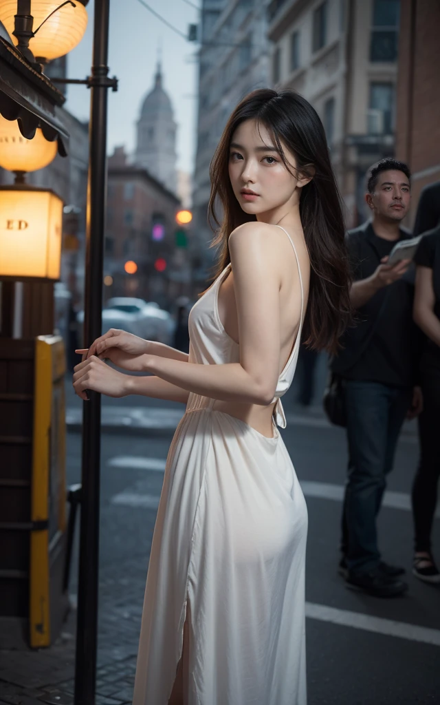 Ultra-high resolution,High-resolution details,Photo of a beautiful Korean woman standing on a street corner, with influence of Jeremy Mann, Jeremy Mann, style of Jeremy Mann, Jeremy Mann painting, Jeremy Mann art, Ron Hicks, Lipke, Jeremy Mann and alphonse mucha, Works that influenced Edmund Blampid, Robert Lenkiewicz, Casey Baugh 和 James Jean, Works that influenced William Kalff, nick alm, tumbler, Figurative Art, Intense watercolor, Watercolor Detail Art,Beautiful and expressive paintings, Beautiful art illustration, wonderful, Cruel beauty, best quality, Official Art, Perfect composition,Perfect angle, Best Shot, Women only, Clear outline, mystery, Nostalgia, Nostalgia, Romantic, fantasy, Blurred lines between past and present, Very beautiful and detailed eyes, Beautiful and delicate eyes, Ideal animation, Look for lost time, Marcel Proust, sentimental, Rome in the first half of the 20th century, close up