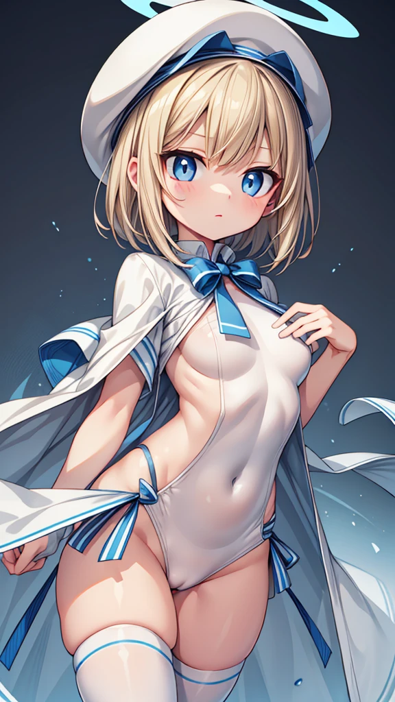 First place girl,The right bangs,short hair,Long straight blond hair,Bow,blue eyes,Tights,High fork coat,Gel coat,White top,White short sleeves,Bodysuit,Tights,detective,shawl,Waist,good body shape,hat,Fair skin,Smooth skin,Clear pupils,beauty,high quality,High-definition quality,Masterpiece,Perfect composition,Suitable color matching,(Correct facial features),(Beautifully carved face) ,Halo,gentle