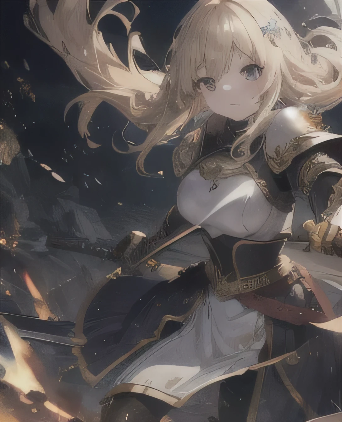masterpiece、Blonde、Medieval style armor、Swing the Great Sword、Powerful effects、woman、超High resolution, retina, masterpiece, Attention to detail, Highest quality, High resolution, 