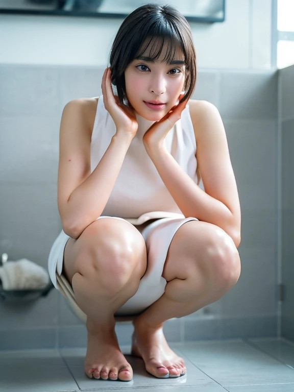 Reality、photo shoot、
Background toilet、Looks like Takako Zenba、
Hairstyle up、smile、Looking up、
Age 25、policewoman、squat、
Wide-legged pose、naked、Show pussy、Show anus、
Facing forward、Urinating、Onani、
Drooling、