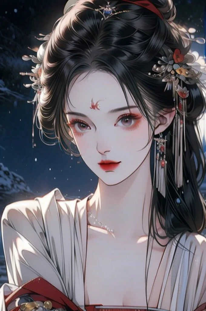 Black Hair, Immortal Cultivation, Royal sister, White Robe, hime cut, hair scrunchie, Romanticism, Gothic art, ray tracing, cinematic lighting, first-person view, Sony FE GM, anatomically correct, masterpiece