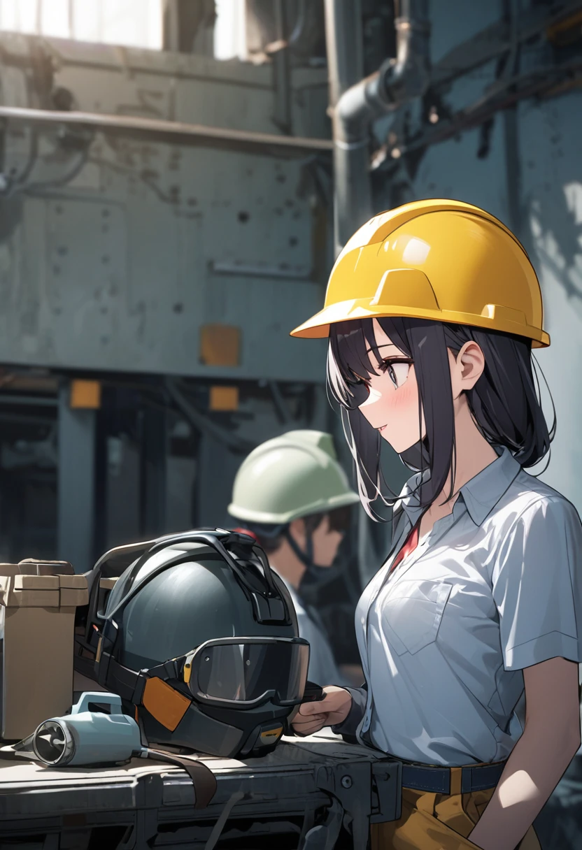 (High image quality, rich details, cinematic texture, masterpieces, masterpieces), 1girl, ((tight work attire, safety helmet, short hair:1.3)),(( sitting in the excavator cab:1.3)), ((cleavage, sexy)), on construction sites, sunset, soft, backlight