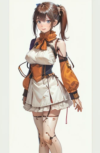 A Female mature robot loves herself. she wears nothing. Her Brown very short pigtails is tied with two big red clothespins, mature, android, blue eyes, full body, Height: 160cm, flushed cheeks, sweat bucket. full body shot, looking straight. Her smile is complete.show White pantie, Looking at the audience, kissing to the audience.