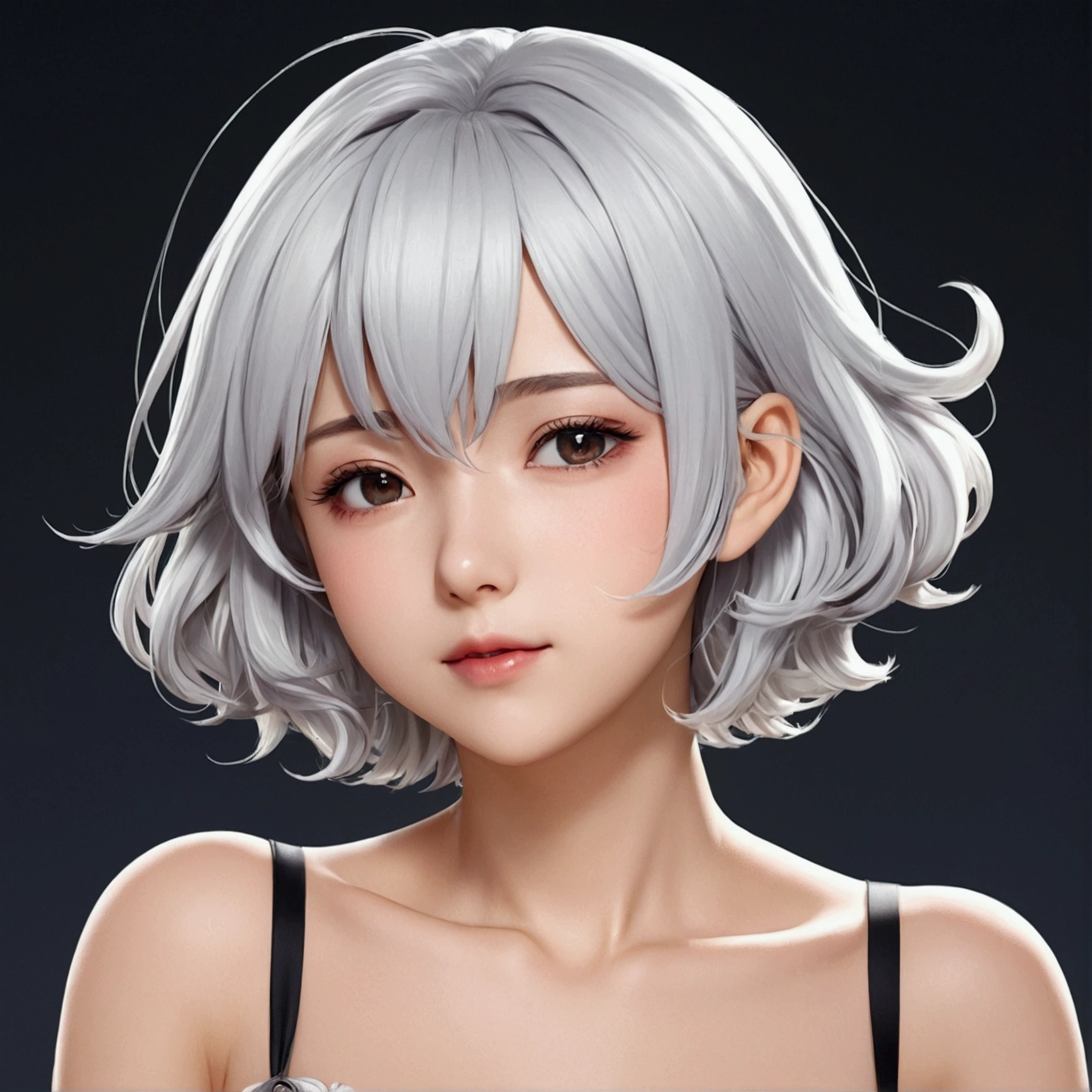 Shortcuts, chest, Silver hair blushing, Anime Style,