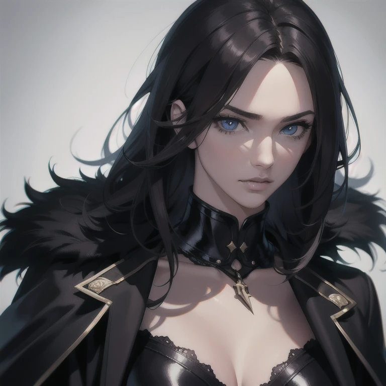 8k, Complex, elegant, Very detailed, Majestic, Digital photography, Surreal painting, Defeat the magic, Flexible Lightning, (masterpiece, Side light, Fine and beautiful eyes: 1.2), High resolution, (black eye)), good lookingな男性, Glaring at the camera, Muscle tissue, Black long coat, Fur trim, it&#39;s raining, good looking, In front of the camera, masterpiece