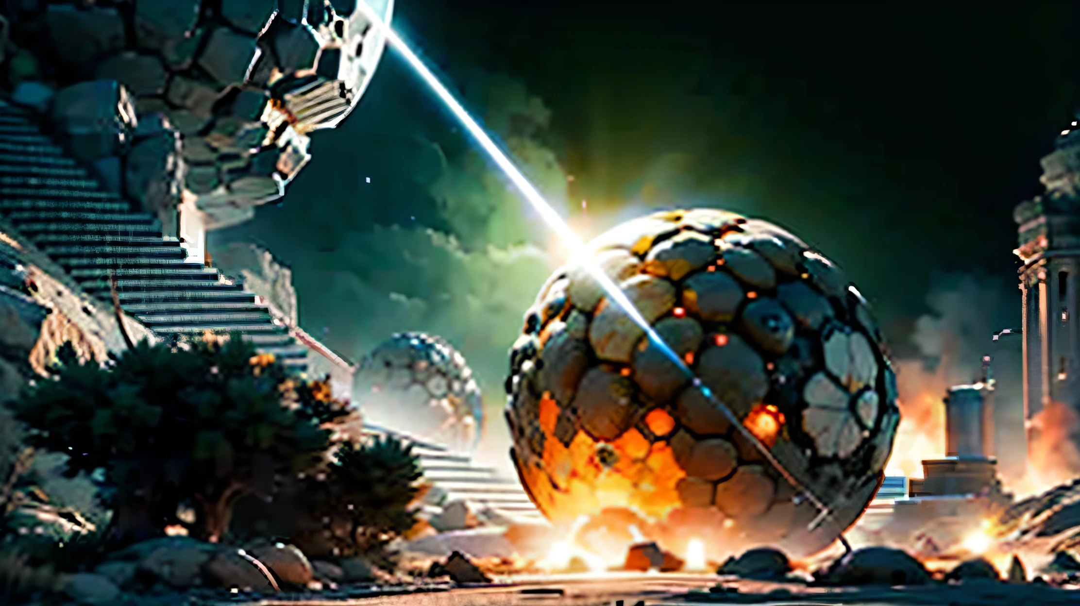 AN ALIEN PLANET that suffered a RADIOACTIVE meteor impact FILLED with PLUTONIUM, URANIUM AND GRAPHENE Centuries later, it regenerated, bringing an ambiguous landscape, UNIQUE CREATION , ON THE HORIZON THOUSANDS OF COCOONS CAME FROM THE SOLO EARTH, CEU CIANO, GREEN EARTH MIXED WITH ORANGE TONE PUMPKIN, ROCKS AND ALMOST NO VEGETATION,