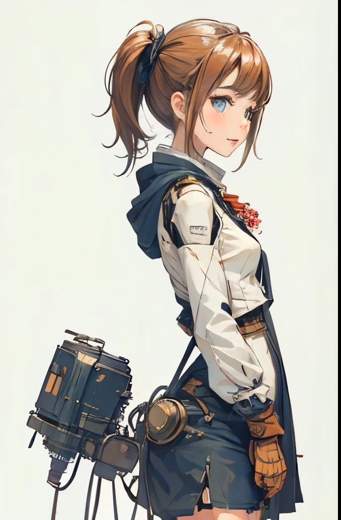 A Female mature robot loves herself. she wears nothing. Her Brown very short pigtails is tied with two big red clothespins, mature, android, blue eyes, full body, Height: 160cm, flushed cheeks, sweat bucket. full body shot, looking straight. Her smile is complete.show White pantie, Looking at the audience, kissing to the audience.