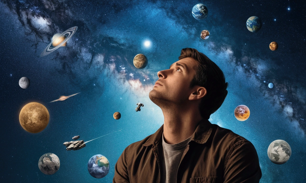 A thoughtful person looking up, surrounded by imagery of daily actions and moral decisions, pondering about their impact on one's final destiny.