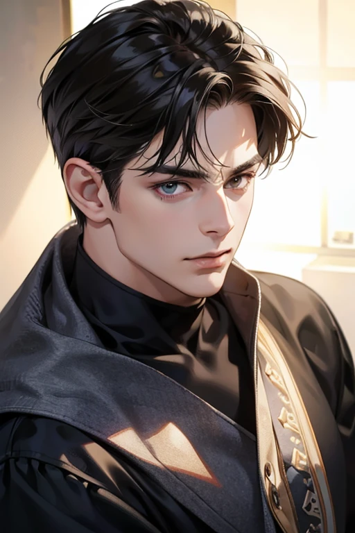 (Best quality,4K,8K,a high resolution,masterpiece:1.2),ultra detailed,(realistic,photorealistic,photo-realistic:1.37),39 year old man,Beautiful anime,portraits,strong,masculine,dark hair,Sharp jawline,Mesmerizing eyes,Perfectly styled hair,confident expression,bright colors,dynamic lighting,Brown eyes,(Black T-shirt),(dark skin),((mature man, man 40 years old)), (square jaw)