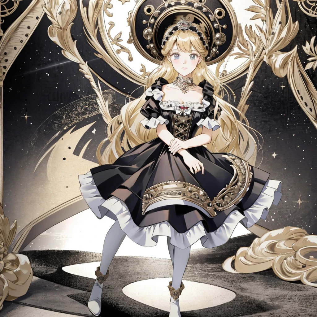 A woman wearing a dress and boots is standing in front of a building, Baroque Dress, Detailed steampunk dress, Elegant Gothic Princess, Victorian Gothic Lolita Fashion, 歴史的なBaroque Dressダーク, Black Gothic Lolita Dress, Fantasy style clothing, Rococo Dress, Black Rococo, Classic witch, Fantasy Costume, wearing a Gothic Dress, romantic dress, Gothic Dress, sit, Spread your legs, Looking from directly below, Drawers, underwear