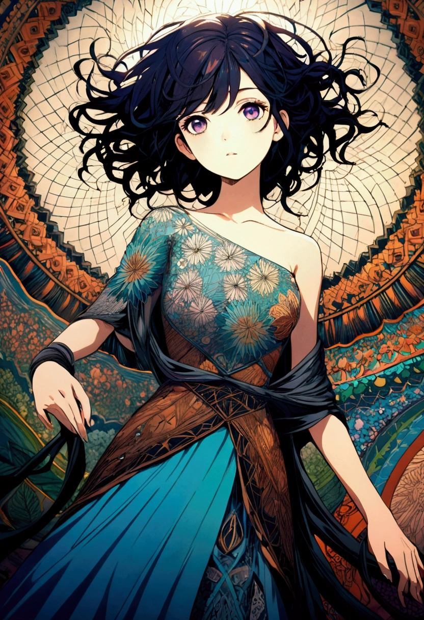 Official Art, Unity Wallpaper, Super detailed, beautiful and aesthetic, beautiful, masterpiece, Highest quality, (zenTangle, Mandala, Tangle, enTangle), (Flower Ecstasy:1.2) Dynamic Angle, Cowboy Shot, the most beautiful form of chaos, elegant, Brutalist design, Vibrant colors, Romanticism, Atmospheric,woman