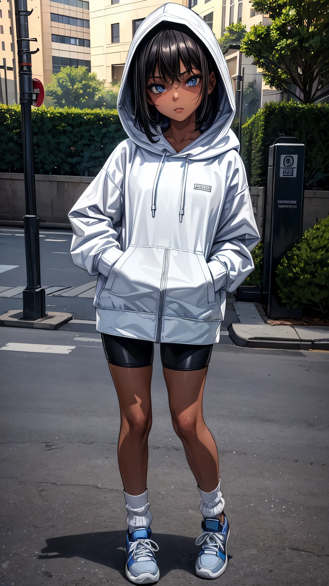 Night location,((2.0look away),((face close up)),beautiful detailed eyes, beautiful detailed lips, extremely detailed eyes and face, longeyelashes, 1 Japanese girl, inside the night park,16 years old,((dark skin color2.0)), (very short black hair),displeased,casual ((white Parka/hoodie)),(Five quarter spandex leggings),((loose socks2.0,blue sneaker)),inside the park,dancing the ballet,posing ballet,best quality, 4k, 8k, highres, masterpiece:1.2, ultra-detailed, realistic, photorealistic, photo-realistic:1.37, HDR, UHD, studio lighting, ultra-fine painting, sharp focus, physically-based rendering, extreme detail description, professional, vivid colors, bokeh, portraits