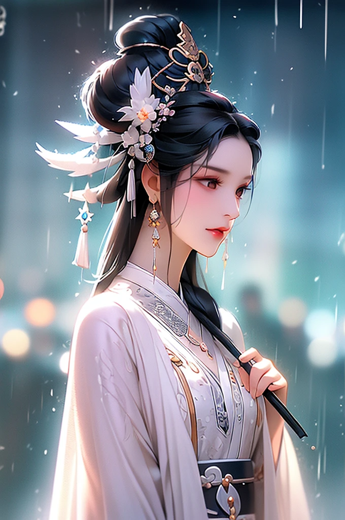 Black Hair, Immortal, Beauty, Royal sister, Stepmother, White Taoist robe, Phoenix Coronet, Hair Bunch