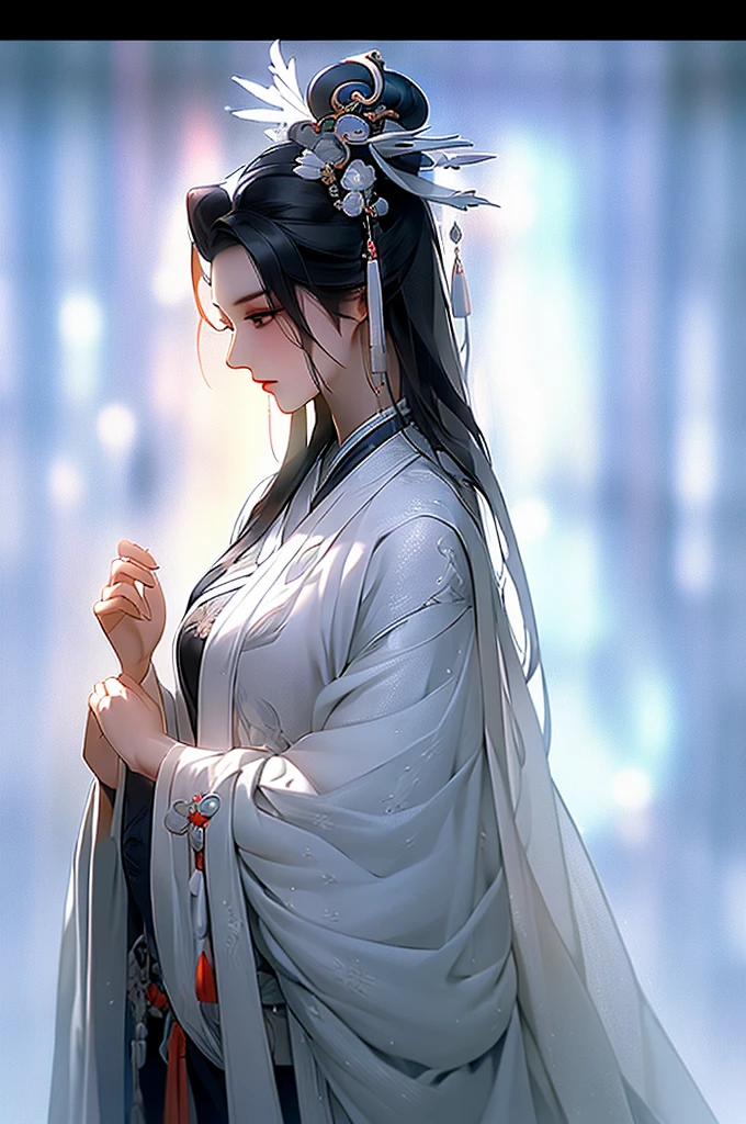 Black Hair, Immortal, Beauty, Royal sister, Stepmother, White Taoist robe, Phoenix Coronet, Hair Bunch