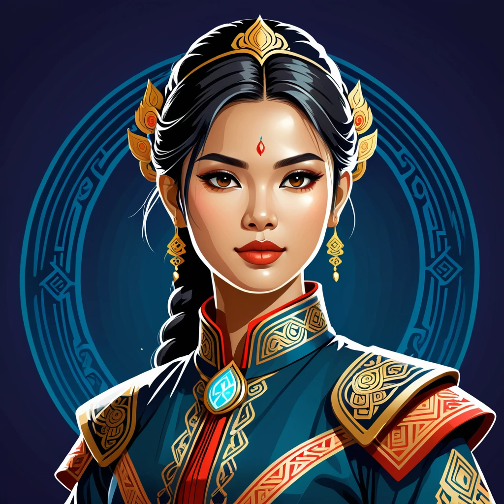 female	netrunner	in thai folk outfit	,vector graphics, strong contours, logo design																						