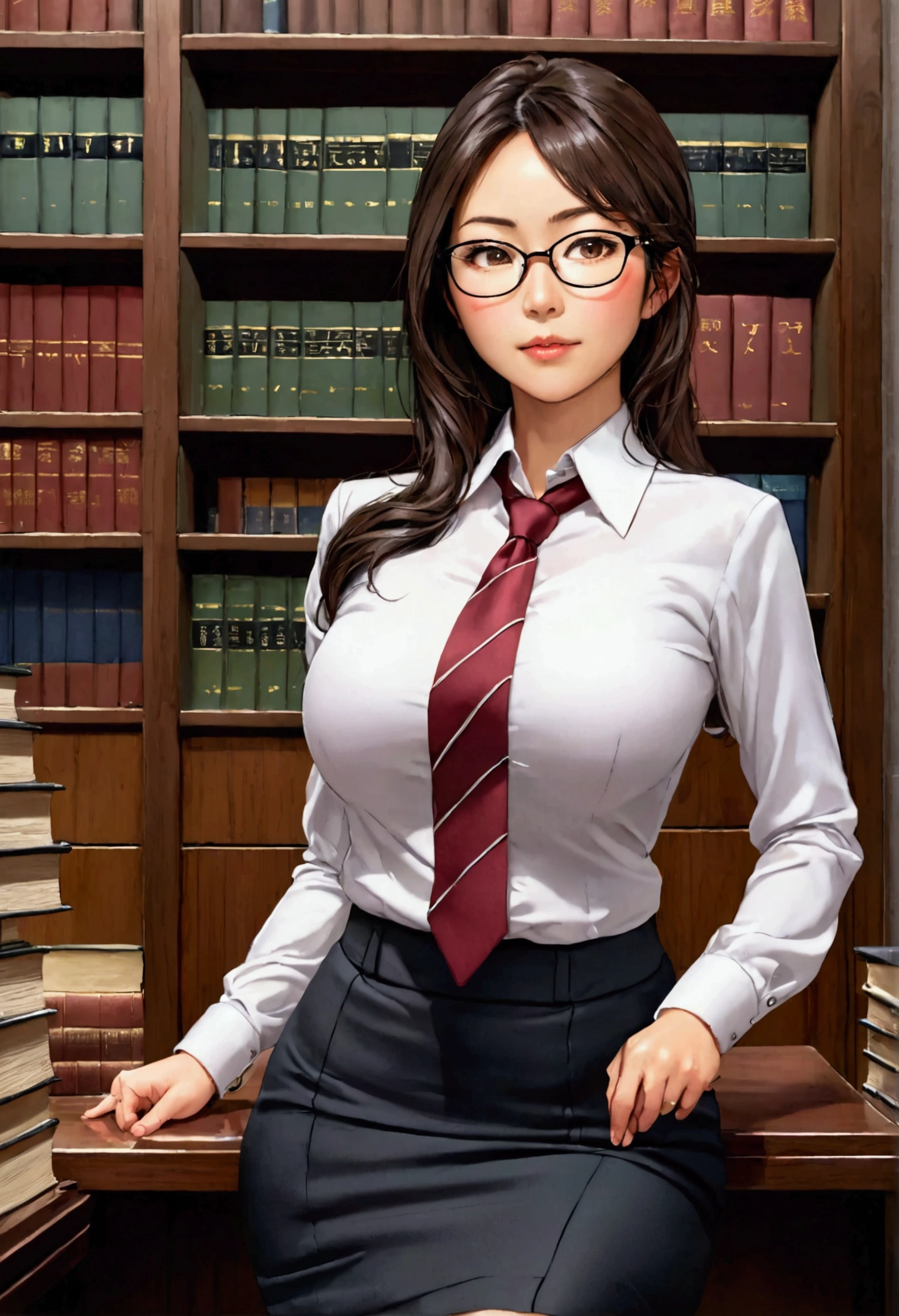 short black hair, glasses, business woman, asian