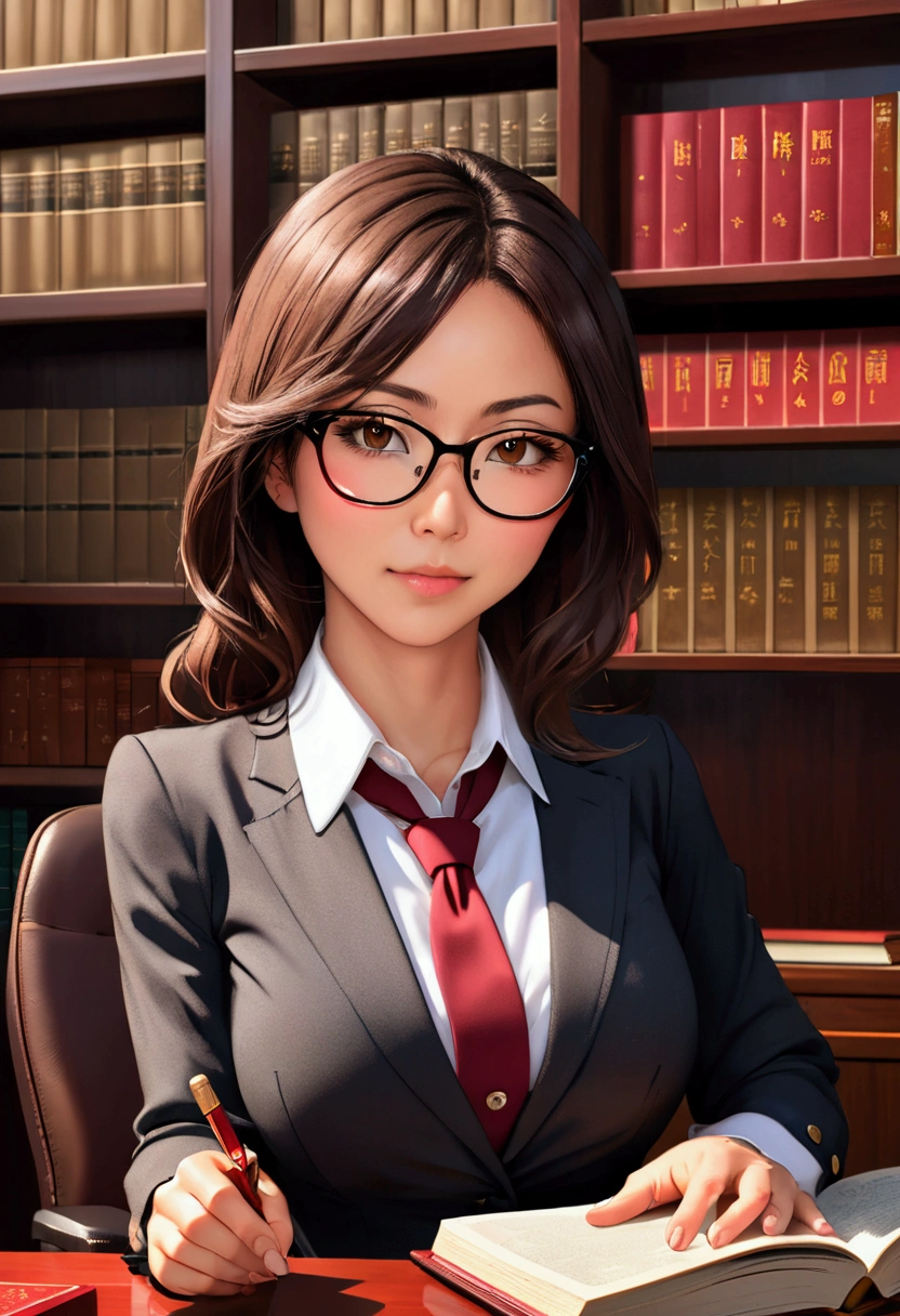 short black hair, glasses, business woman, asian