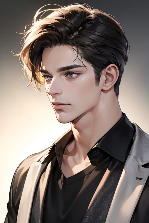 (Best quality,4K,8K,a high resolution,masterpiece:1.2),ultra detailed,(realistic,photorealistic,photo-realistic:1.37),39 year old man,Beautiful anime,portraits,strong,masculine,dark hair,Sharp jawline,Mesmerizing eyes,Perfectly styled hair,confident expression,bright colors,dynamic lighting,Brown eyes,(Black T-shirt),(dark skin),((mature man, man 40 years old)), (square jaw)