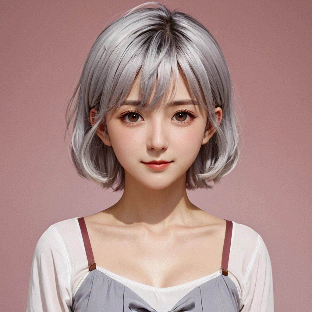 Shortcuts, chest, Silver hair blushing, Anime Style,