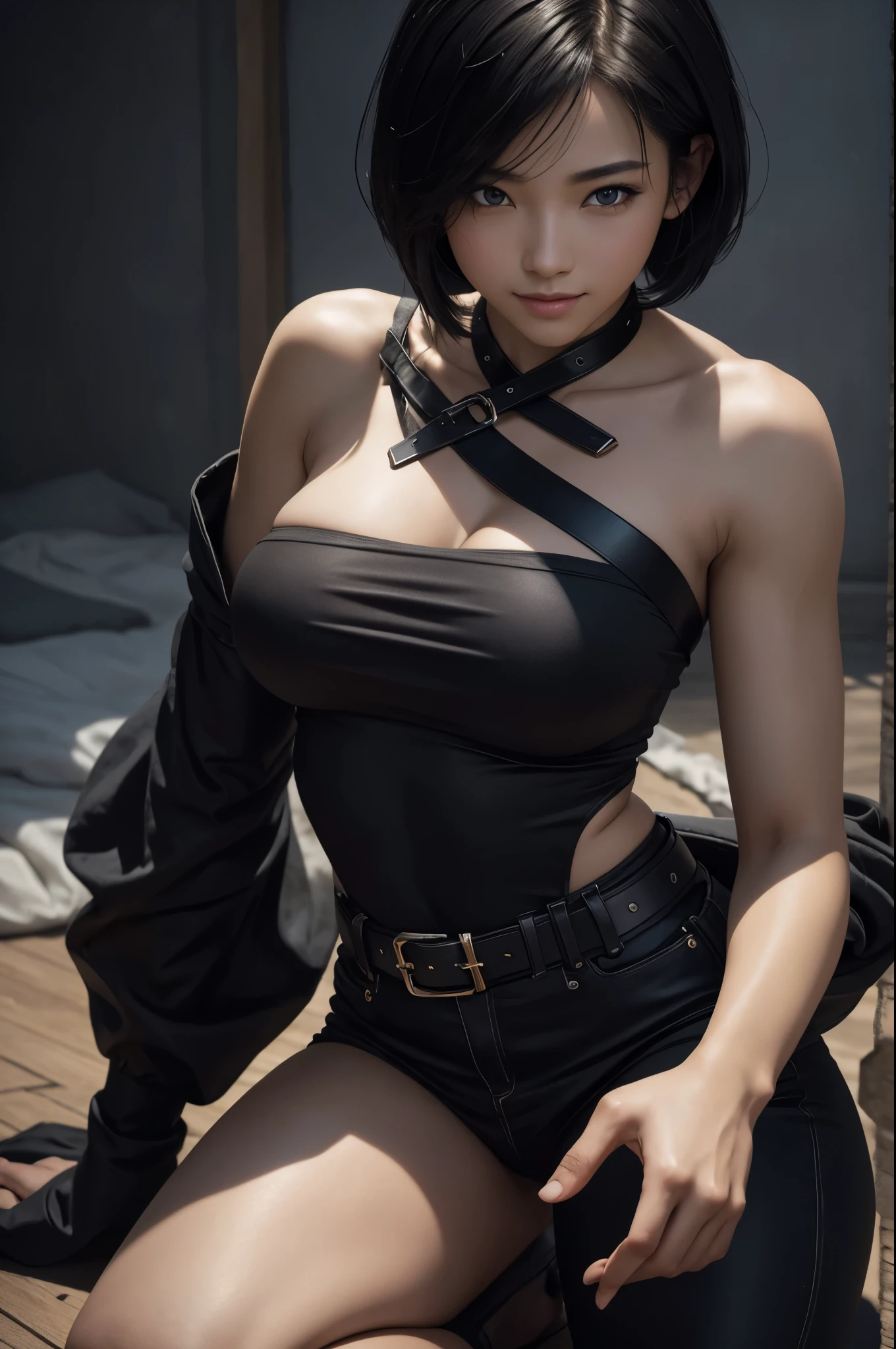 8k、On all fours alone, big breasted beauty,Super Beauty(Like the real thing),Iris,super beautiful teenager,Black short bob hair,黒と赤のSexy Exterior,Black trousers,Golden decoration,Demon Slayer: Androgynous Beauty,A wonderful work of art、Wind effects:1.9、Cloud Effect:1.2、Full Rendering,Unreal Engine、Ultra-high resolution,super 超Realistic Skin,Ultra-precise hand-crafted detailing,smile,Photorealistic RAW photos of the highest quality。Backlight, Cinema Lighting, Film Grain, 50mm lens, Nikon D850,Realistic Skin,Fantasy art,Character Art,Ultra-high resolution,Muscular and slim body,Muscular and lean lower body,Precise facial details,What's left behind,Perfect hands,Cool sexy beauty,landscape,Extremely ripped abs,Muscular Beauty,Very large breasts,Sexy Exterior,Wide open chest,Body balance,smile,Makeup,Accentuate your cleavage,Dynamic fighting pose,