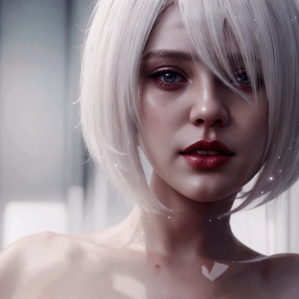 There is a woman with white hair and red lipstick., Realistic Digital Art 4K, Realistic Digital Art 4K, Girl with short white hair, Stunning Anime Face Portraits, Digital Fantasy Portrait, [ 4k digital art ]!!, Stunning digital painting, Highly detailed digital art in 4K, White Haired Girl, Elegant digital painting, Gorgeous digital painting, Realistic art style