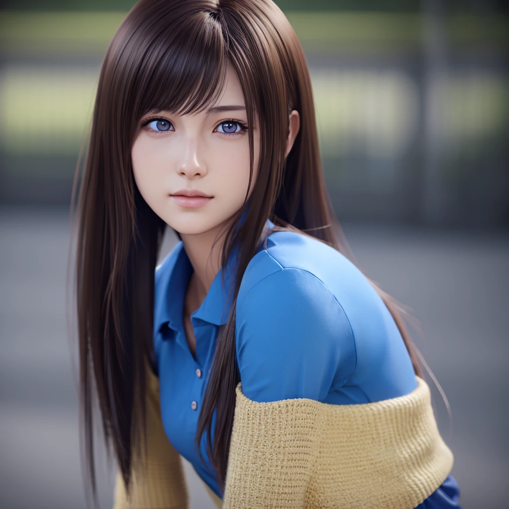 anime girl with long hair and a blue shirt posing for a picture, realistic anime 3 d style, 3 d anime realistic, photorealistic anime, photorealistic anime girl render, smooth anime cg art, anime styled 3d, realistic anime artstyle, anime realism style, anime style. 8k, realistic young anime girl, render of a cute 3d anime girl
