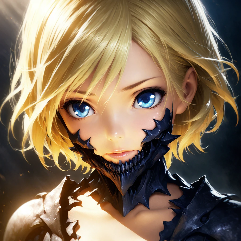 portrait:1.2, Practical, blue eyes, Blonde hair, Mid-chest, 4K resolution, High quality CG, Beautiful CG, Soft Light, Octane Rendering, facing shot, light on face