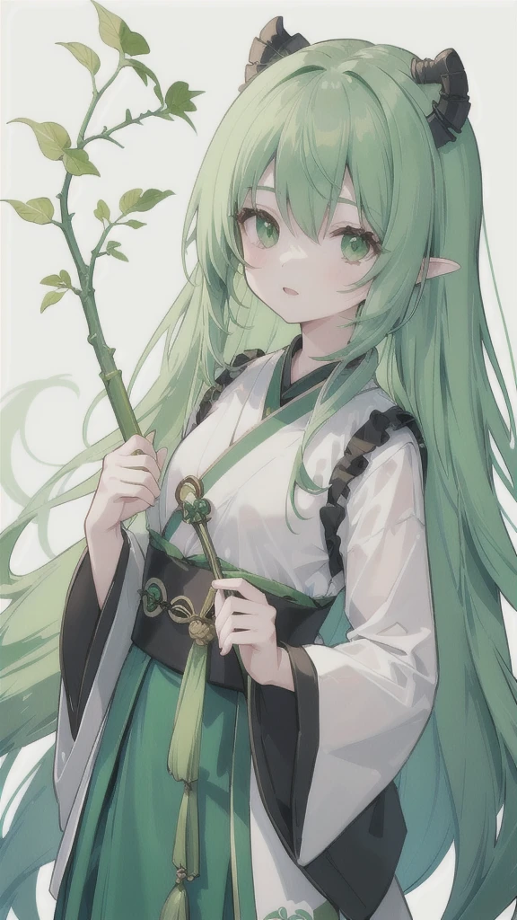 a girl with long daro green hair, jade green eyes, wearing a dark green and black hanfu, turtle