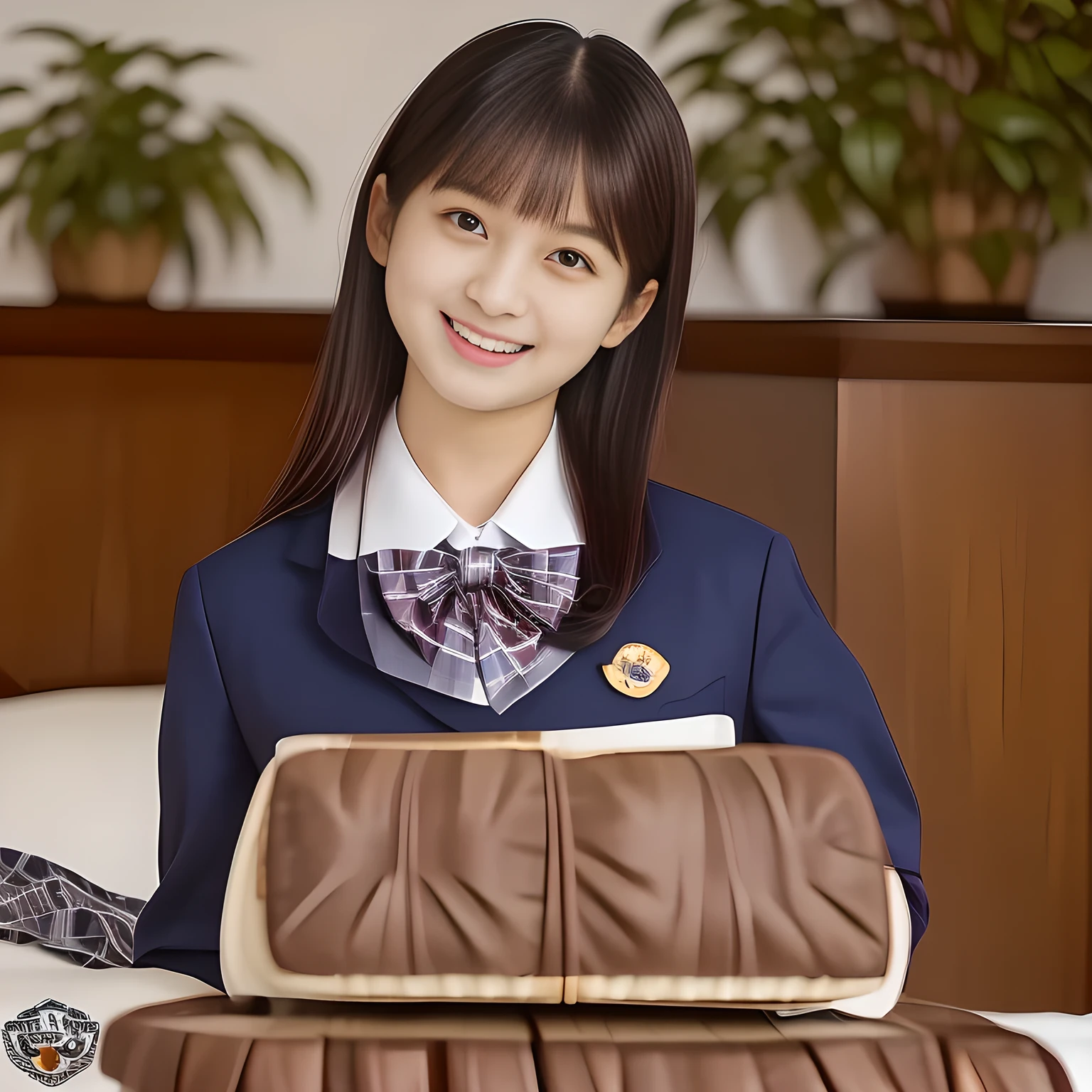 (Highest quality, masterpiece:1.2), Highest quality, High resolution, 1080P, 8k, height: 158cm, ((Many noble, graceful and intelligent best proportion Japanese young fashion models are seated or laying on a gorgeous bed, looking down, and teasing me)), (Lifting and showing the beautiful white legs and their brown loafers: 1.6), ((So sweet, very noble, neat, and pretty Japanese beautiful cute girl)), ((A real, very girly, sweet, cute and noble fashion models)), ((((14yo beautiful Japanese cute fashion models)))), ((((Very pure white face and limbs)))), Glossy Lips, (Evenly cut bangs), ((Very beautiful, droopy, cute, pure, noble brown eyes)), ((Super long, 1 meter black straight hair)), (Very shiny, glossy Lips), ((Beautiful neat long straight hair like a school promotion model)), Watching at you, ((Incredibly well organized, Rich facial expressions)), ((Plump and beautiful white skin and face)), ((Pure, clear, gentle brown eyes)), Glossy Lips, ((Large upward-curving lips)), ((White hand and shin)), School neat loafer, ((((Navy Japanese school blazer with noble golden emblem: 1.2)))), ((dark blue tartan checkered pleated neat long skirt)), ((Plain-red-colored school chest ribbon)), ((((An ecstatic expression of boundless joy)))), ((perfect cute body)), (((hair beauty magazine for young girls))), (Double eyelids, graceful noble eyes and faces with well balanced and carefully detailed:1.6), (She gives me a pity and is giggling and treats me as a child: 1.0)