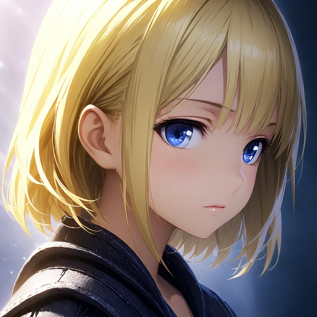 girls profile picture, portrait:1.2, Practical, blue eyes, Blonde hair, Mid-chest, 4K resolution, High quality CG, Beautiful CG, Soft Light, Octane Rendering, facing shot, light on side
