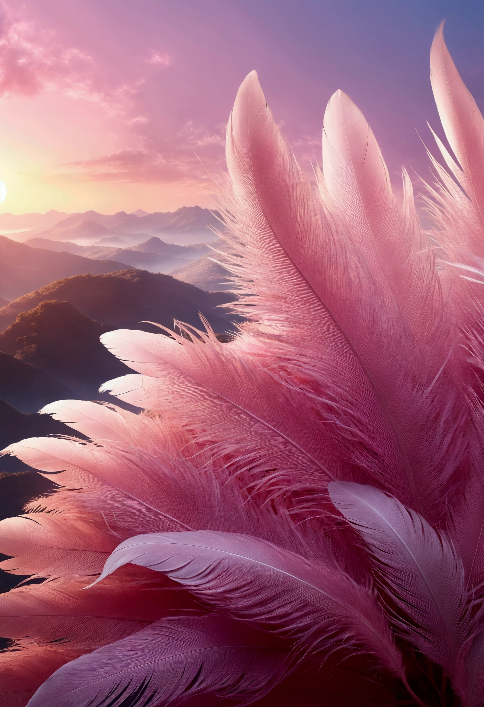 Beautiful views　Soft plumage　Pink World　Gentle Breeze　light　8K Fantasy　Beautiful men and women　like