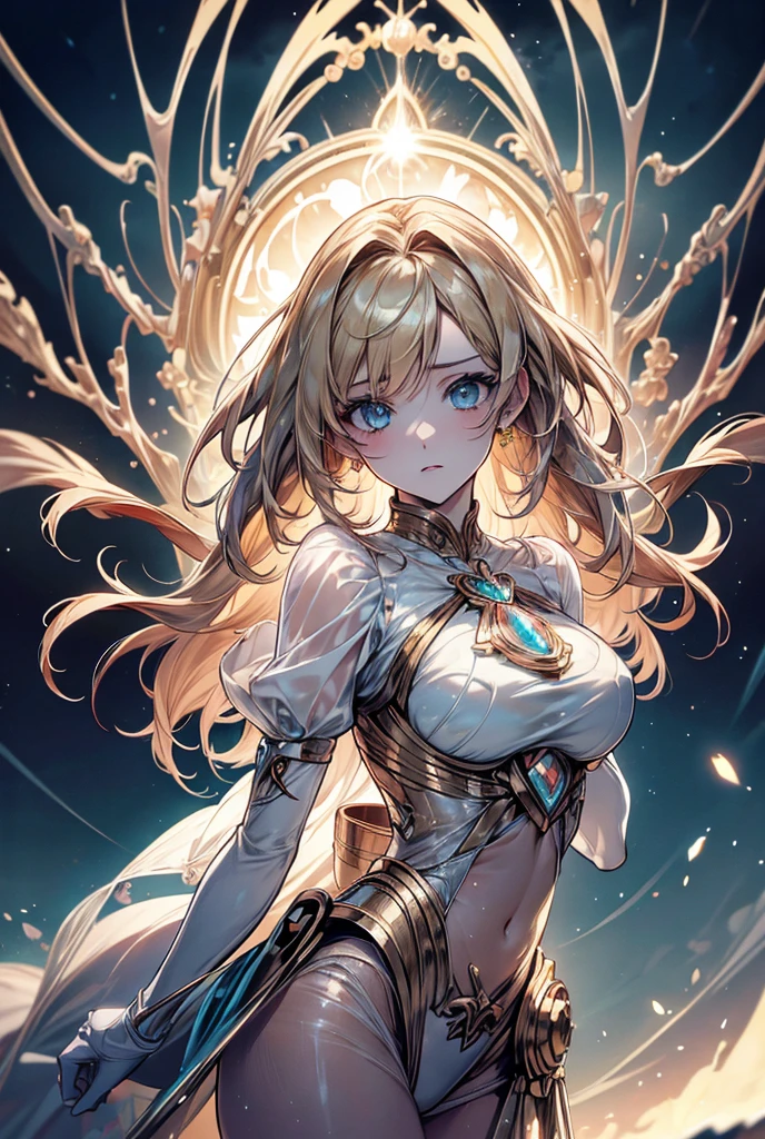 Surrealism, anime, glowing light, 8k, super detail, UHD, masterpiece, accurate, anatomically correct, textured skin, super detail, high details, high quality, award winning, best quality, highres, retina
Theme: Girl inspired by JupiterHair: Gold Personality: Appears strong yet has a gentle faceElement: LightningBackground: Freely flying among large clouds
