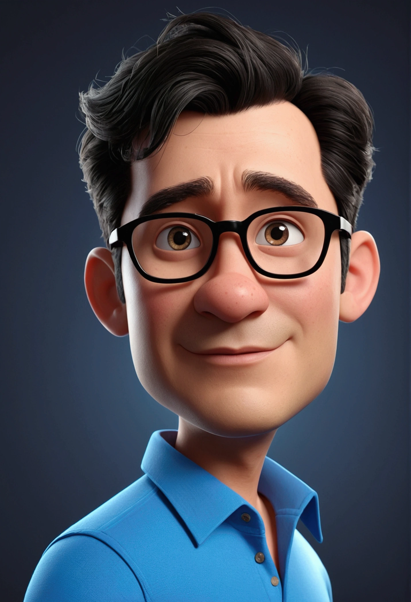 Cartoon character of a man in black glasses and blue shirt, animation character, stylized character, animation style rendering, 3d stylized, Arnold Maya rendering, Stylized 3D rendering, toon render screenshot, 3d character, 3d character, Stylized 3D rendering, 3D character rendering, cartoon character, Personagem de close up, character posing,  (Pixar-style) (master part:1.2) (bokeh) (best qualityer) (skin detailed) (detailed texture) (8k) (Argilla) (cinematic lighting) (sharp focus