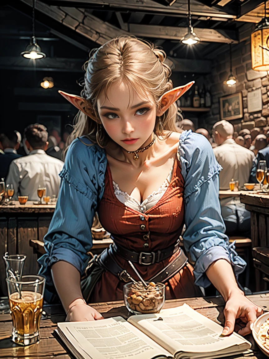 a Female elf in a medieval tavern