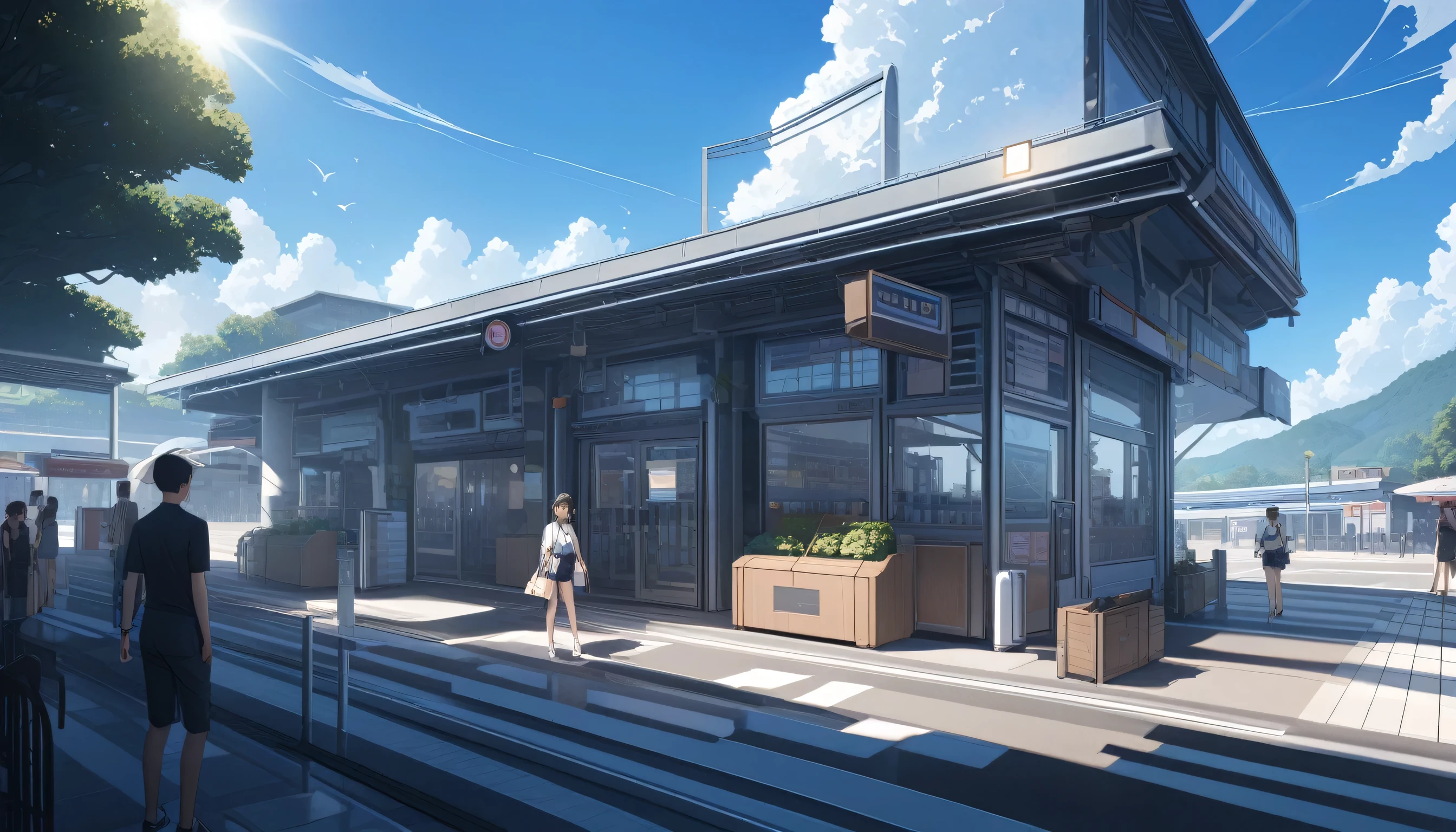 ultra-detailed, (professional lighting) hyper detailed, absurdres, 8k, noon, summer, In front of the station,Square