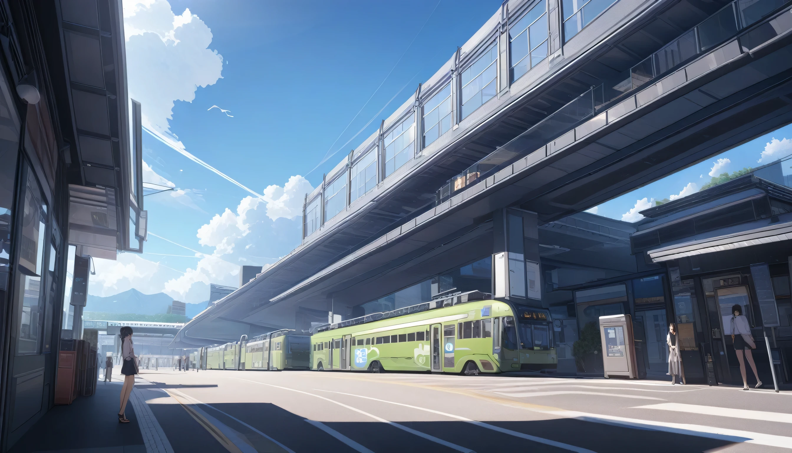 ultra-detailed, (professional lighting) hyper detailed, absurdres, 8k, noon, summer, In front of the station,Square