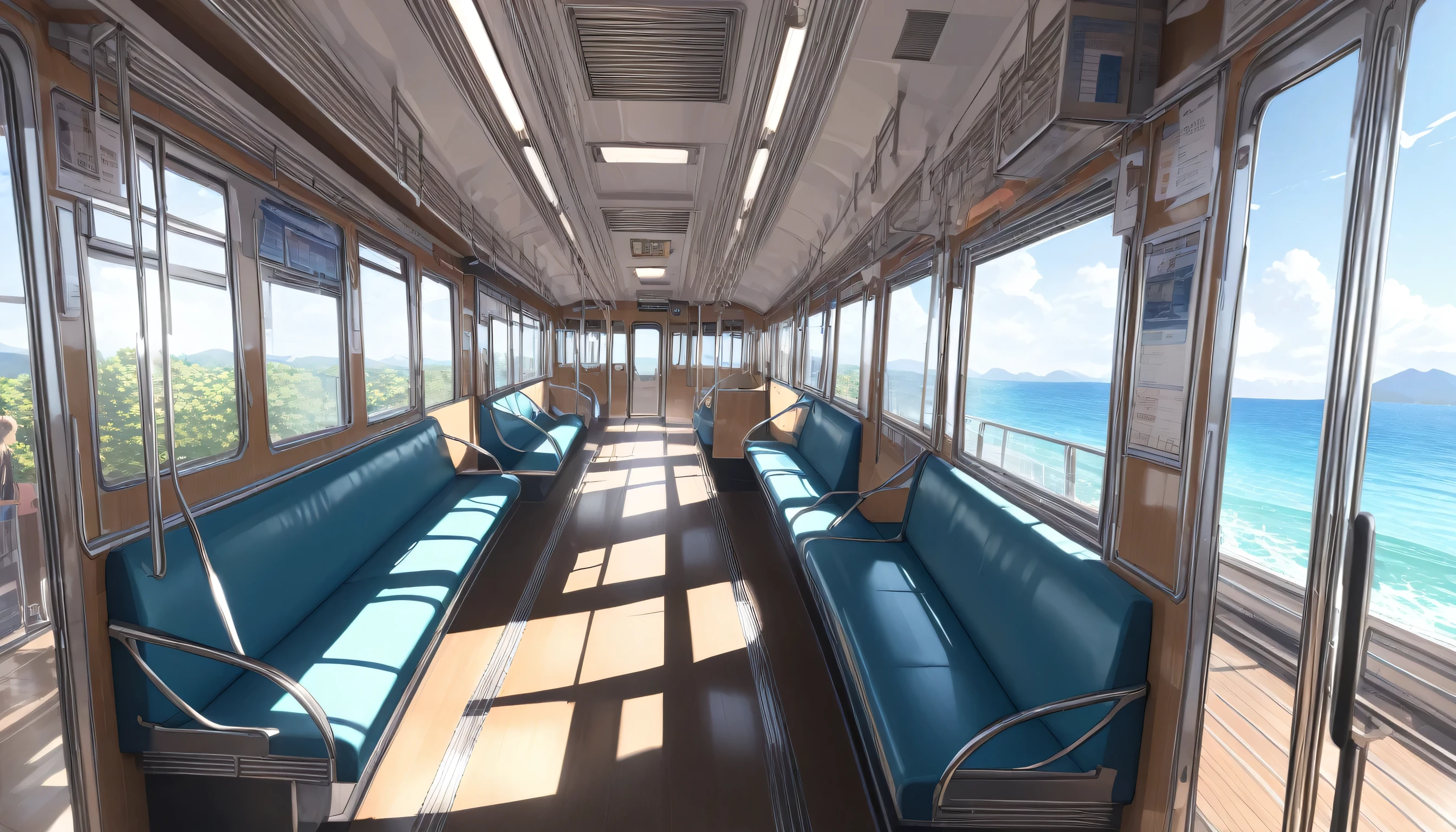 ultra-detailed, (professional lighting) hyper detailed, absurdres, 8k, noon, summer, on the train