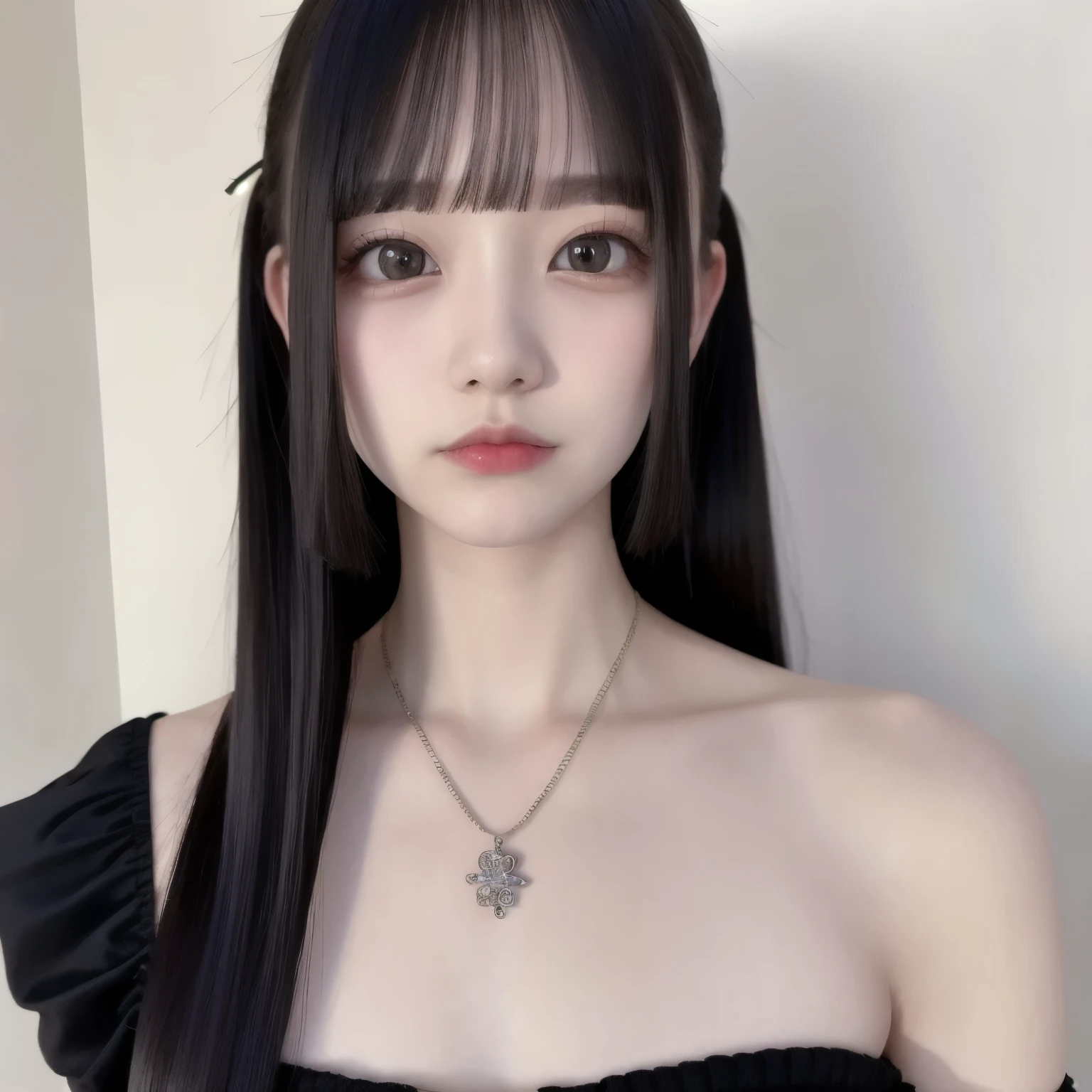 (masterpiece, Best quality:1.2), 1 girl, One, Perfect balance、Cute、((18 year old woman:1.2))、Young and charming Japanese face，official art，Highly detailed CG Unity 8 K wallpaper，（masterpiece:1.0),(top quality:1.0), 超a high resolution,4K,extremely detailed, photoshoot, 8 K,a high resolution , Bob hairstyle , black hair , black nails, bang, grey eyes, The face looks straight into the camera, anfaz, tattoo on the neck,  