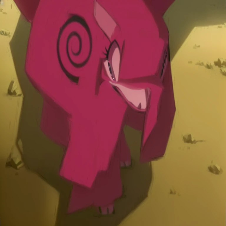 cartoon of a pink dog with a pink collar and a black nose, gurenn lagann, courage the cowardly dog, pinkie pie equine, style of gurren lagann (2007), sakura haruno in slug sage mode, giygas, lunapunk, pink slime everywhere, pink iconic character, garnet from steven universe, ashy