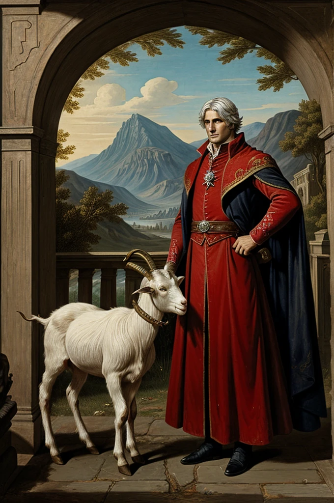 A devil in the form of a bloody goat in the background of Dante&#39;s Inferno with naked demons around 