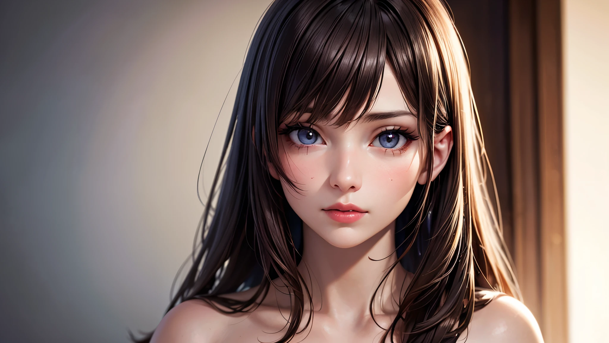 (8k, ultra high resolution, best masterpiece, Highest quality:1.2), Extremely detailed, thorough resolution, (realistic, realistic photo: 1.37), Portrait, Focus on eyes, high definition RAW photograph, professionally arrested, high definition and beautiful, UHD 8K Image photo, Volumetric Lighting, Soft Light, frank, Professional photography, highly detailed beautiful girl, Ultra detailed and delicate face, (Finely defined eyes), Extremely detailed eyes, Precise shape nose, expressive lips, fine texture skin, (HD skin:1.2), The fingers were neatly outlined, Every feature is meticulously displayed, one story, (20:1.2), Twenty generations, cute girl, Brown hair, Long straight hair, shiny amber eyes, Red lips, perfect anatomy, HD background is not blurred, particle, realistic, Amazing details, 8k Ultra HD, high quality, CG unity, C4D render, 3D rendering